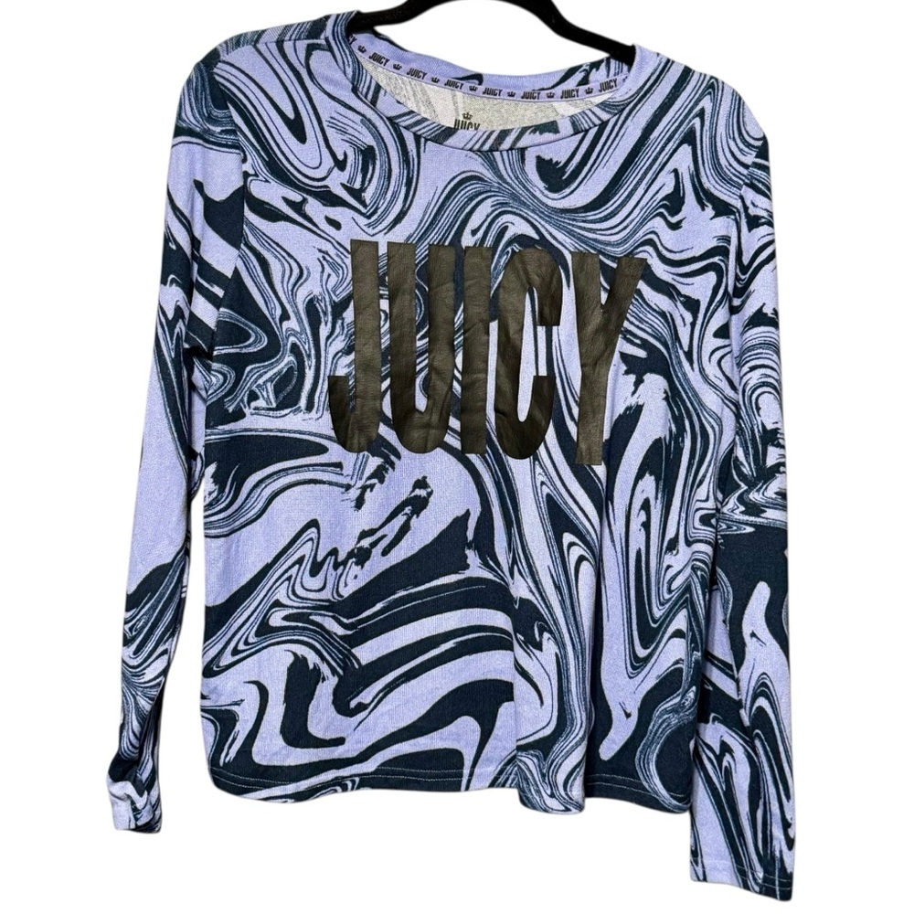 Juicy by Juicy Couture Super Soft Blue Abstract Swirl Print Sweater Logo Shirt